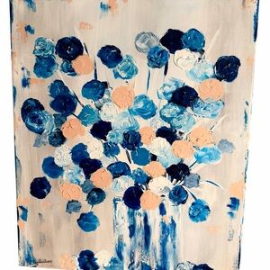 Original Artwork Acrylic on Canvas Floral Wall Art with Teal and Pink 20 x 24"